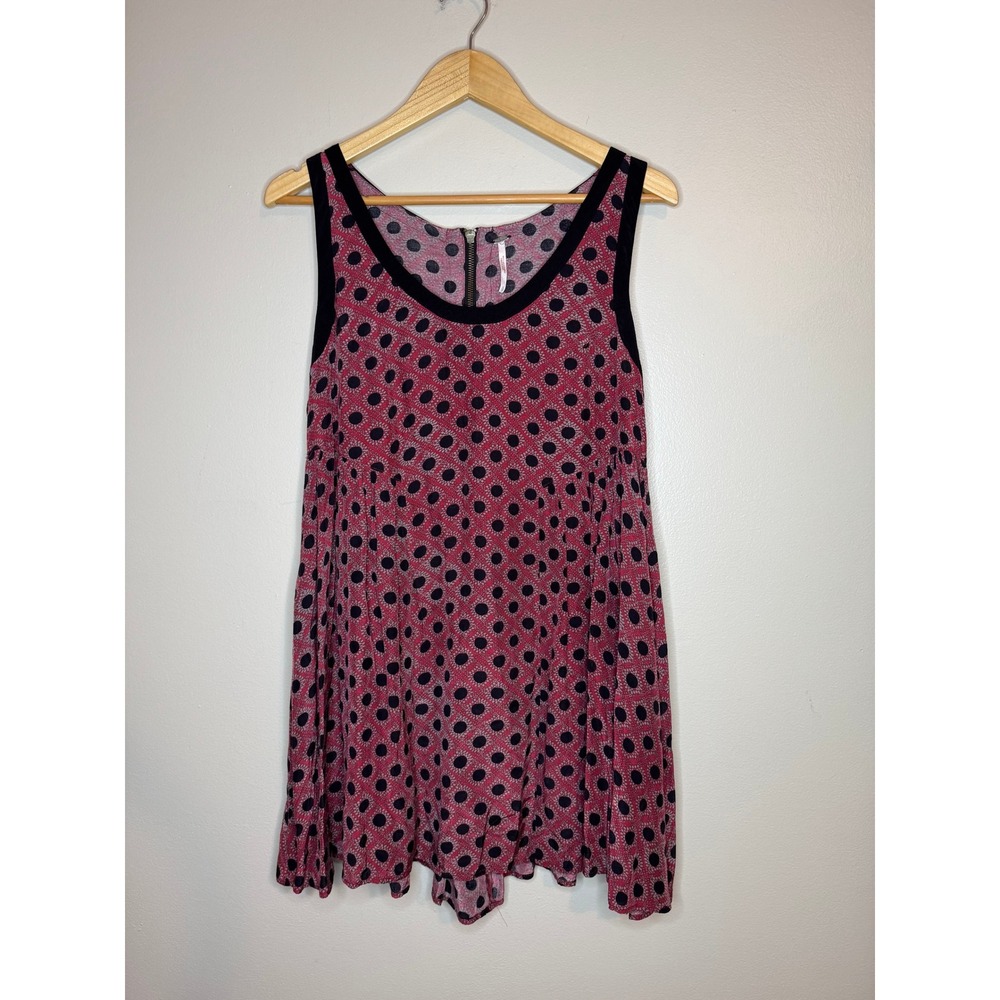 Free People Pink Black Polka Dot Sleeveless‎ Babydoll Tunic Top Small